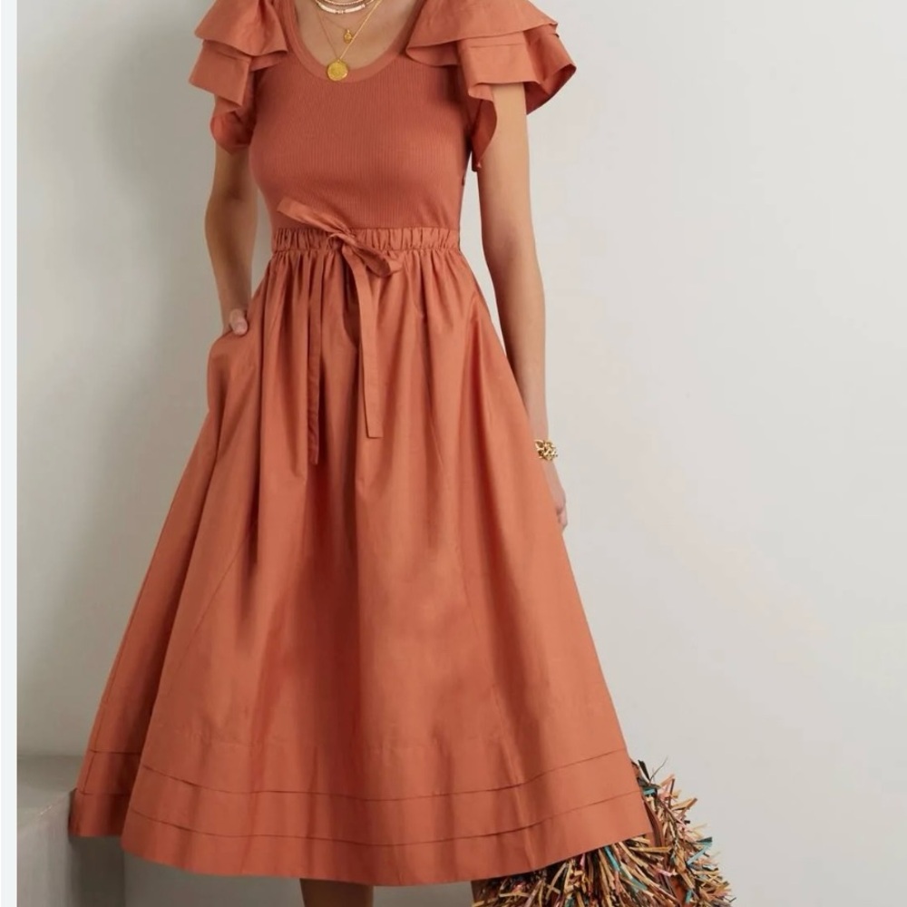 Ulla Johnson - Louise Ribbed-knit and Poplin Midi Dress - Orange